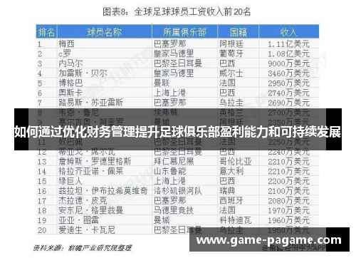 如何通过优化财务管理提升足球俱乐部盈利能力和可持续发展
