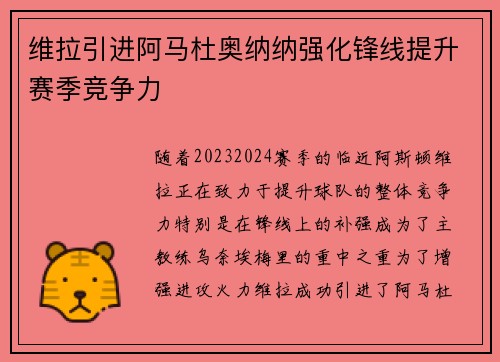 维拉引进阿马杜奥纳纳强化锋线提升赛季竞争力 维拉引进阿马杜奥纳纳强化锋线提升赛季竞争力